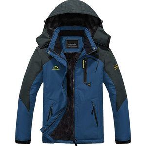 Men's Blue  Water Resistant Fleece Windproof Warm Jacket With Multi-Pockets